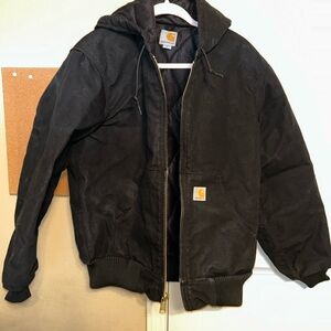 Carhartt Black Hooded Work Jacket with Ribbed Hem